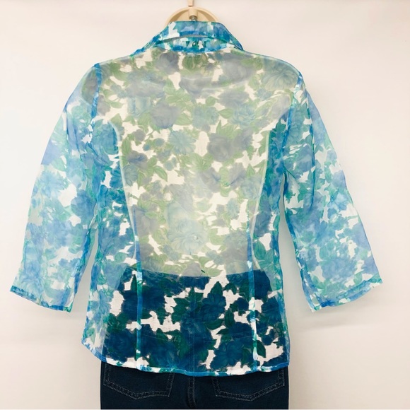 Notations Petite sheer blue floral blouse - Picture 3 of 15